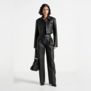 Maniere De Voir Sleek Black Leather Look Trousers